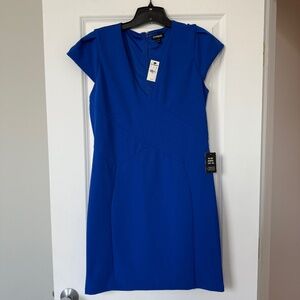 NWT Express Women's V-Neck Cobalt Blue Above the Knee Cap Sleeve Dress Large